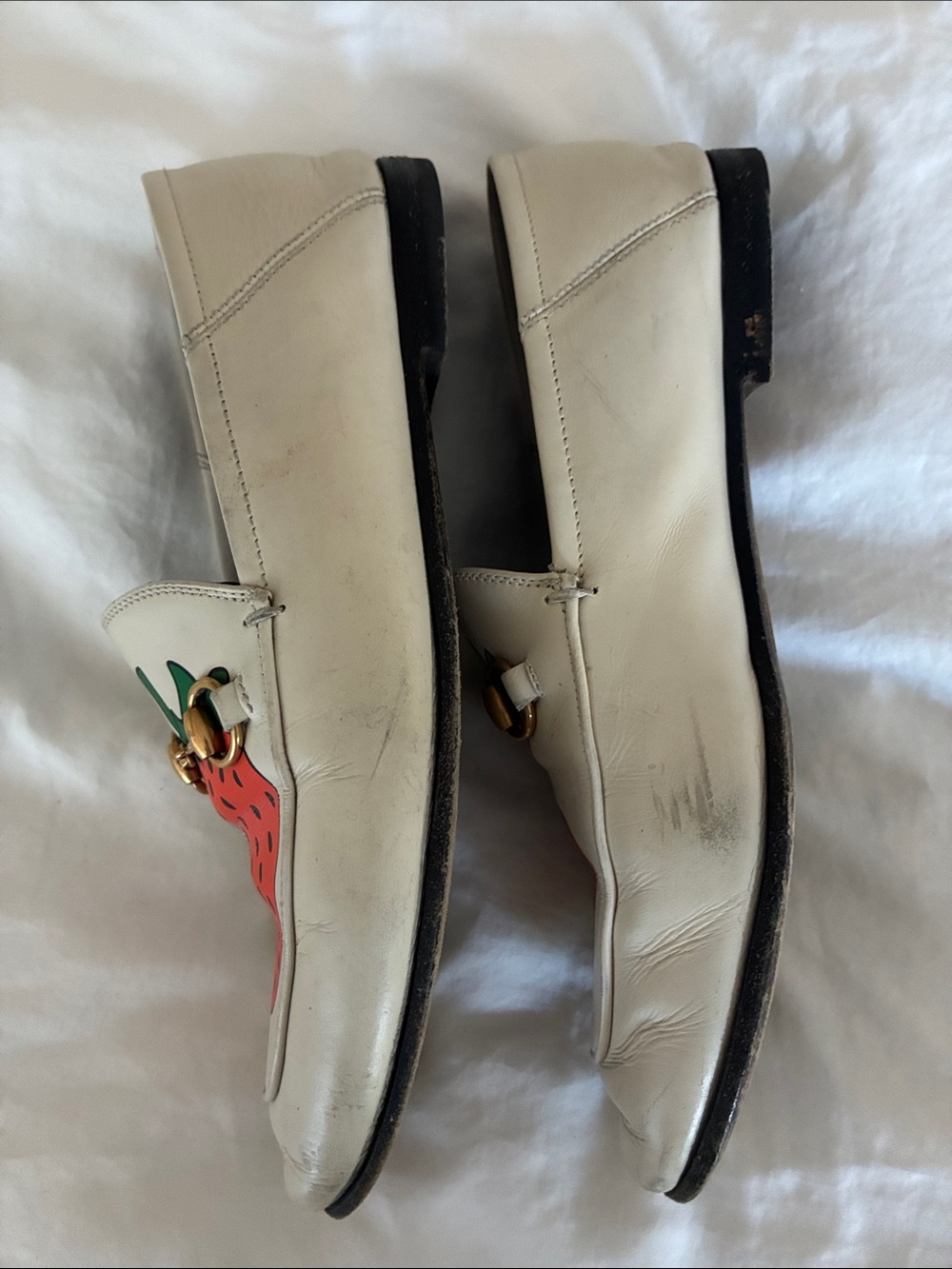 Gucci Cream Leather Strawberry Brixton Horsebit Loafers - Picture 7 of 7